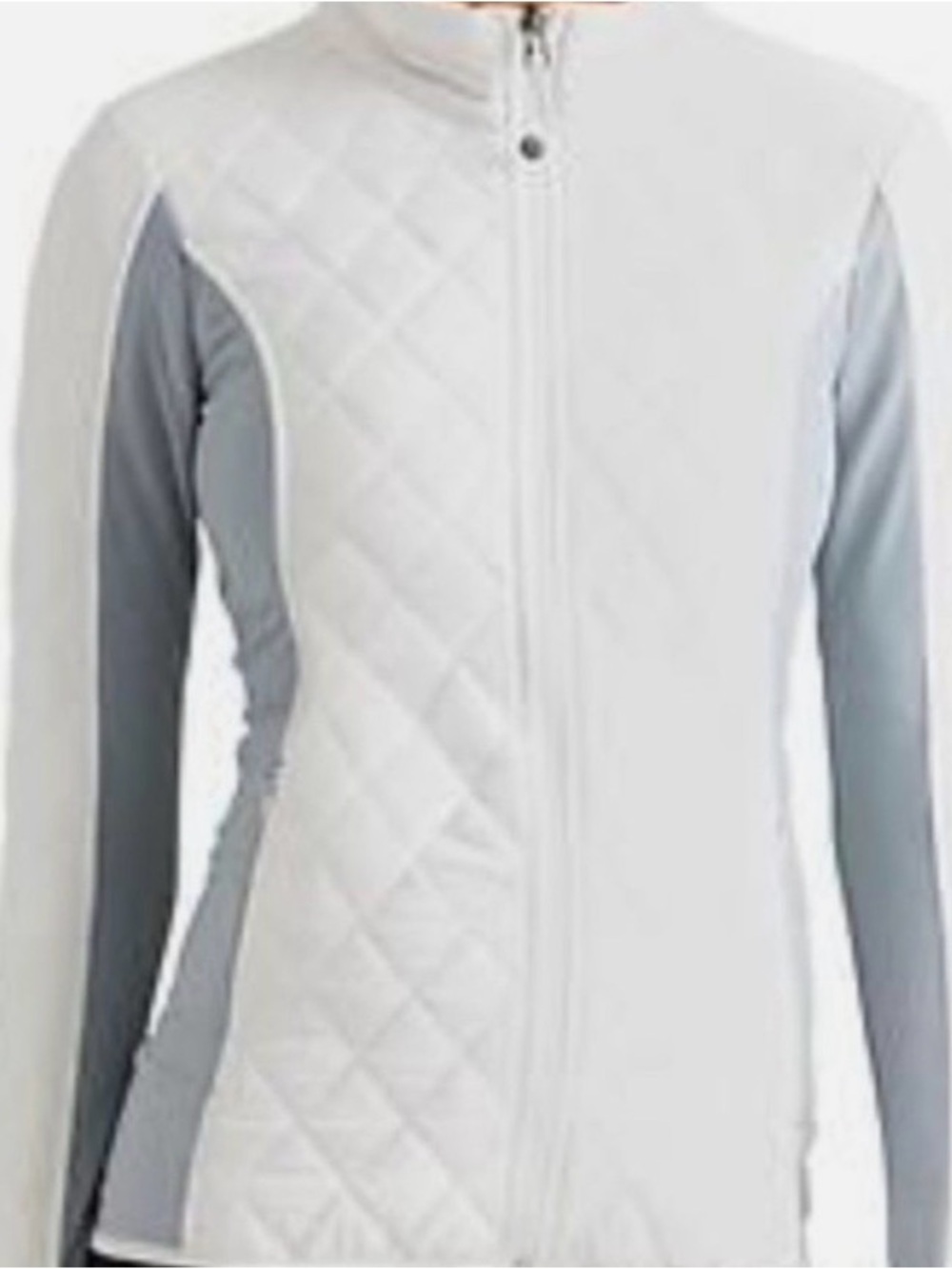 Athleta Light Gray Quilted Front Jacket with Gray Sleeve Panels